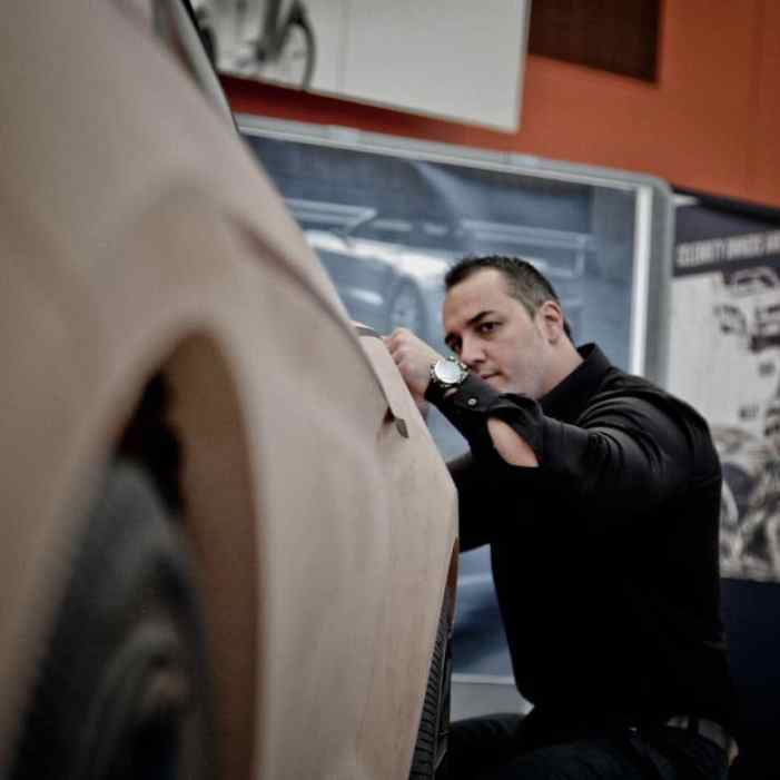Exterior design manager Kemal Curic works on a clay model of the 2015 Ford Mustang Exterior design manager Kemal Curic works on a clay model of the 2015 Ford Mustang